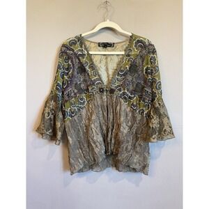 Spencer Alexis Blouse Medium Fairycore Whimsy   Colorful Bell Sleeves Lace‎